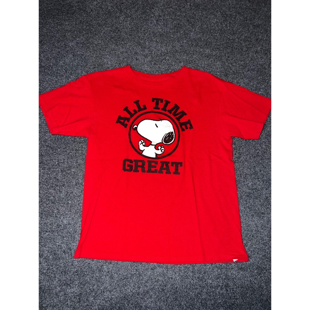 Peanuts Snoopy All Time Great Red Graphic T-Shirt Kids Size Large 100% Cotton
